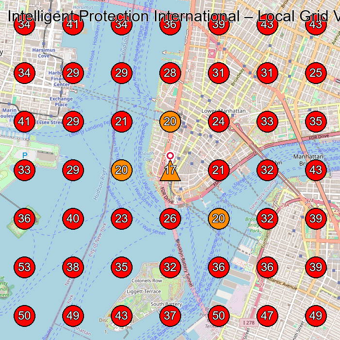 Intelligent Protection International GeoGrid visibility map for Security Guard Service in New York